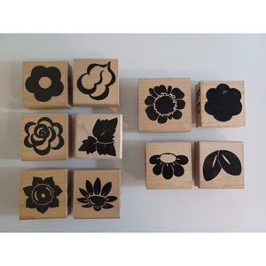 D.O.T.S. Dots 10 Wooden Mounted Rubber Stamps JRL Design SUNSATIONAL FLOWER Set